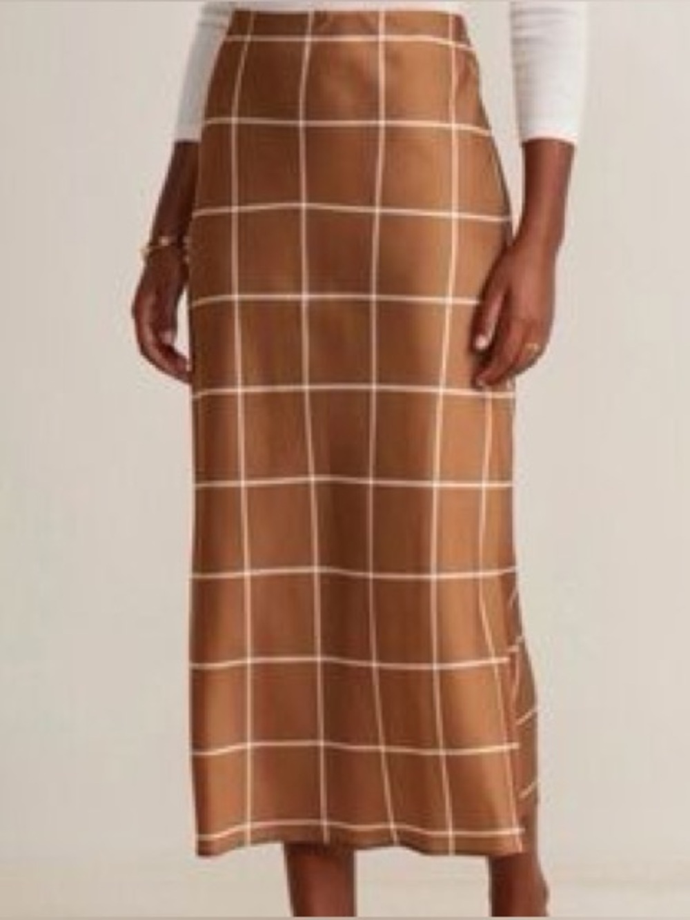 Vineyard Vines Gingerbread Brown Plaid Silky Slip Skirt L NWT